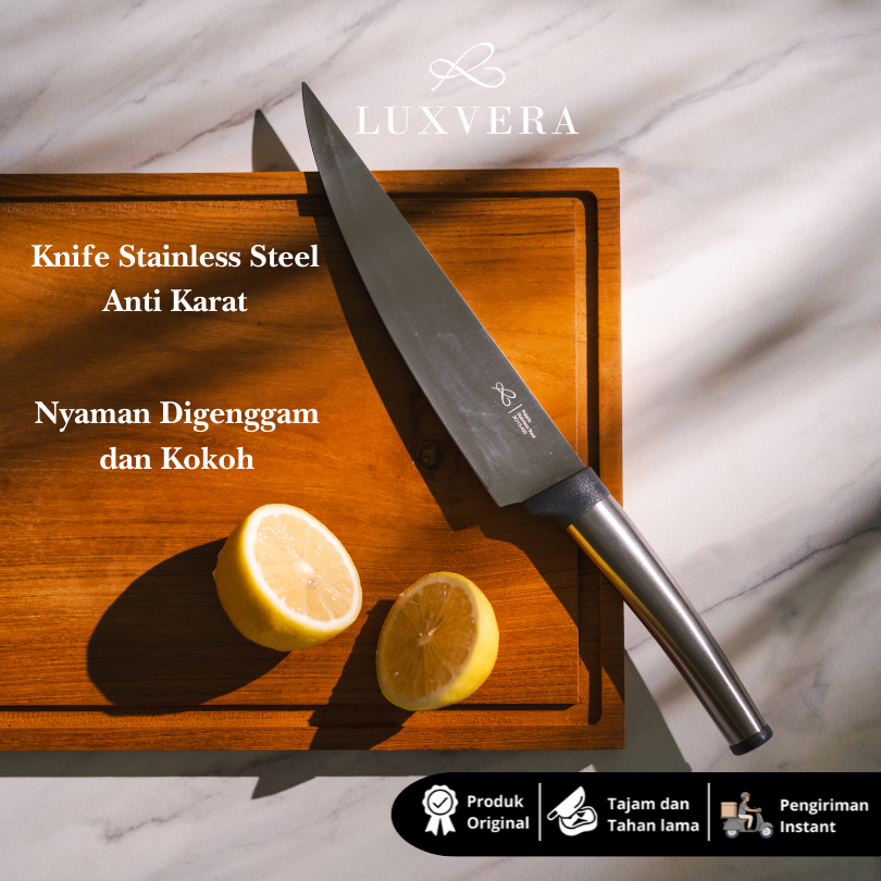Luxvera Pisau Dapur Tajam 8 Inch - Pisau Daging Premium, Stainless Steel Anti Karat, Pegangan Nyaman & Kokoh, Chef Knife Serbaguna untuk Daging, Buah, Sayur ? Pisau Koki Berkualitas & Stylish