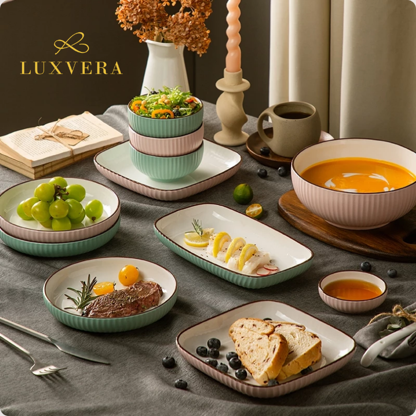 Luxora Mangkok Nasi Kuah Keramik 4.75 Inch - Paris Pink & Green Ceramic Bowl, Cocok untuk Sup, Kuah, Nasi, Cafe Resto, Peralatan Makan Elegan, Hampers & Kado - Gambar 4
