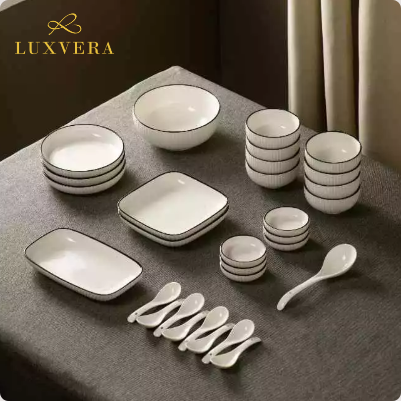 Luxvera Piring Keramik Kotak 8 Inch Paris White - Elegan & Fungsional untuk Dinner Plate, Salad, Dessert, Piring Buah, Hotel, Restaurant, Cafe, Prasmanan & Peralatan Makan Set yang Elegan dan Fungsional - Gambar 6
