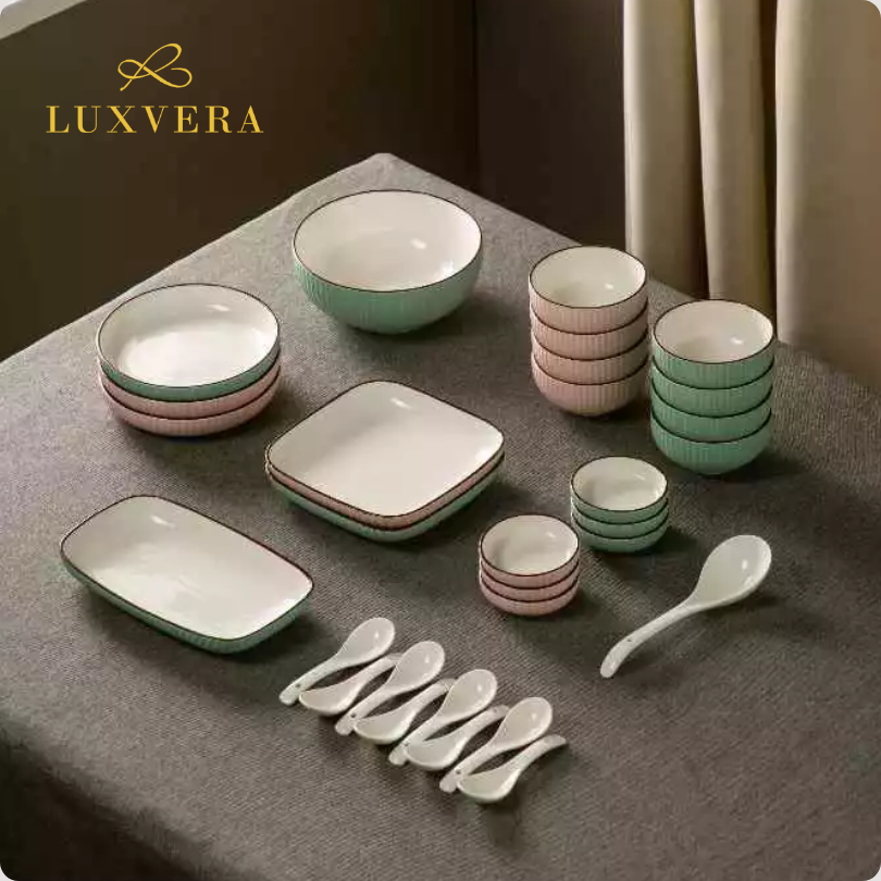 Luxora Mangkok Nasi Kuah Keramik 4.75 Inch - Paris Pink & Green Ceramic Bowl, Cocok untuk Sup, Kuah, Nasi, Cafe Resto, Peralatan Makan Elegan, Hampers & Kado - Gambar 5