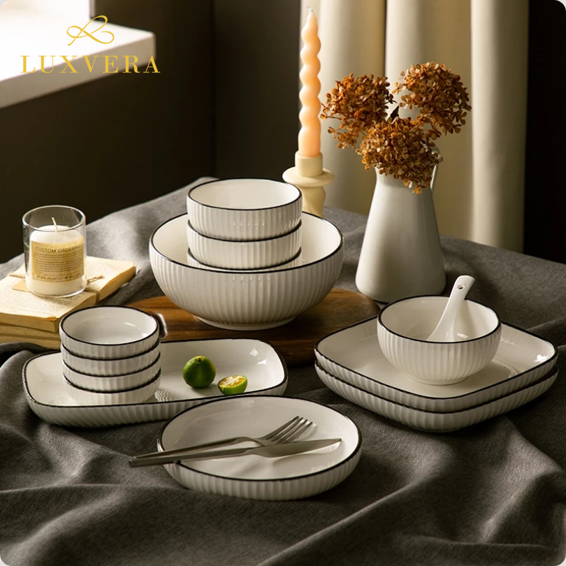 Luxvera Piring Keramik Kotak 8 Inch Paris White - Elegan & Fungsional untuk Dinner Plate, Salad, Dessert, Piring Buah, Hotel, Restaurant, Cafe, Prasmanan & Peralatan Makan Set yang Elegan dan Fungsional - Gambar 5