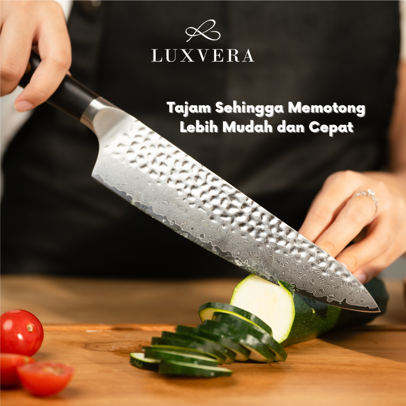 Luxvera Pisau Damascus Premium – Chef Knife Koki Profesional, Tajam, Anti Karat, Full Tang, Cocok untuk Pisau Daging, Sayur, Buah – Pisau Berkualitas Tinggi - Gambar 4