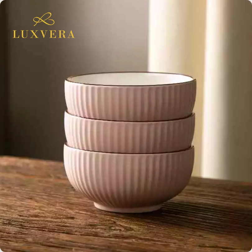 Luxora Mangkok Nasi Kuah Keramik 4.75 Inch - Paris Pink & Green Ceramic Bowl, Cocok untuk Sup, Kuah, Nasi, Cafe Resto, Peralatan Makan Elegan, Hampers & Kado - Gambar 3