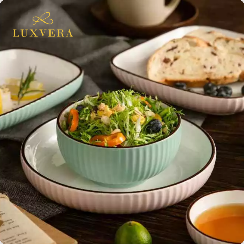 Luxora Mangkok Nasi Kuah Keramik 4.75 Inch - Paris Pink & Green Ceramic Bowl, Cocok untuk Sup, Kuah, Nasi, Cafe Resto, Peralatan Makan Elegan, Hampers & Kado - Gambar 2
