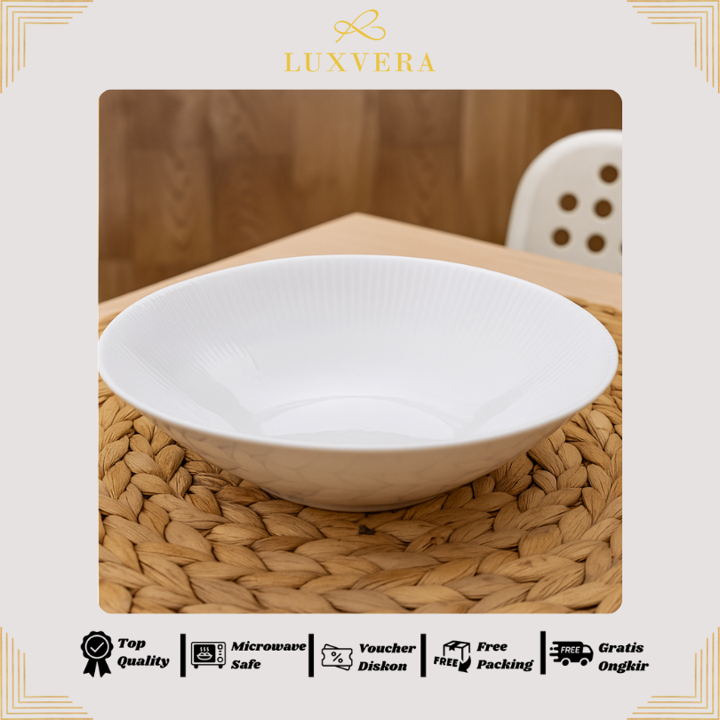 Luxora Mangkok Keramik Putih 8.6 CM – White Bowl Premium, Mangkuk Nasi, Sup, Salad, Cocok untuk Peralatan Makan Elegan, Hadiah, Hampers Keramik Mewah