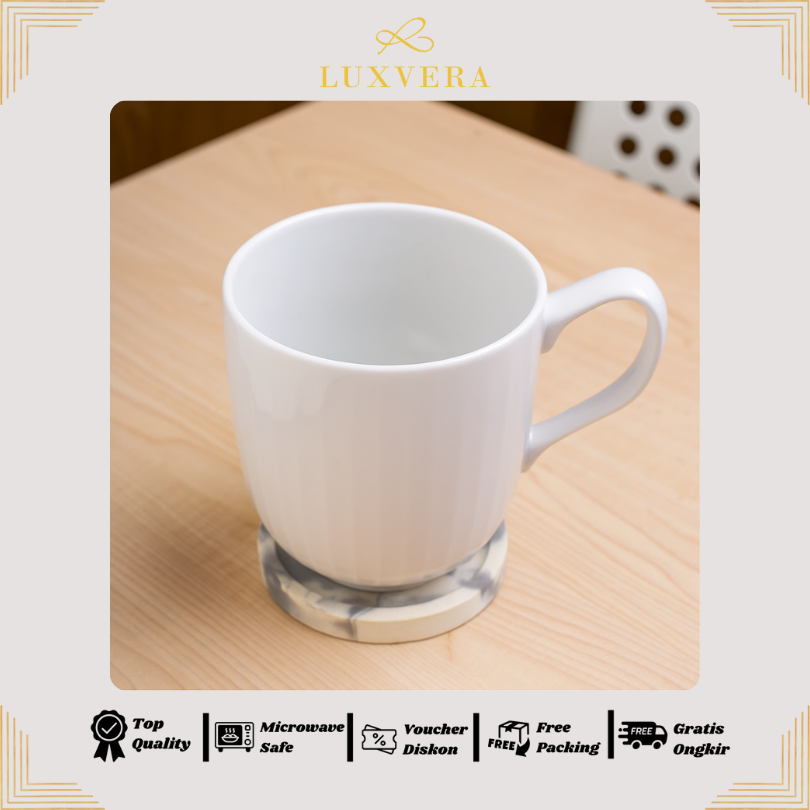 Luxora Gelas Keramik Mug White 13 CM - Cangkir Kopi, Gelas Minum, Gelas Mug untuk Hadiah, Cup Elegan dengan Desain Modern untuk Dekorasi Rumah dan Kafe