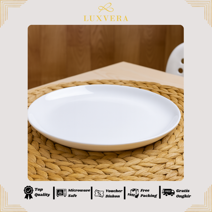 Luxora Piring Ceper Keramik 21.5 cm - Piring Ceper White Keramik untuk Salad, Dessert, Piring Buah, dan Appetizer | Peralatan Makan Restaurant, Cafe, dan Hotel yang Elegan dan Fungsional