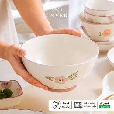 Luxora Mangkok Keramik Besar 8 Inch Tiana - Bowl Premium, Cocok untuk Sup, Sayur, Mie, Ramen, Peralatan Makan Elegan, Cafe & Resto, Hampers & Kado Mewah