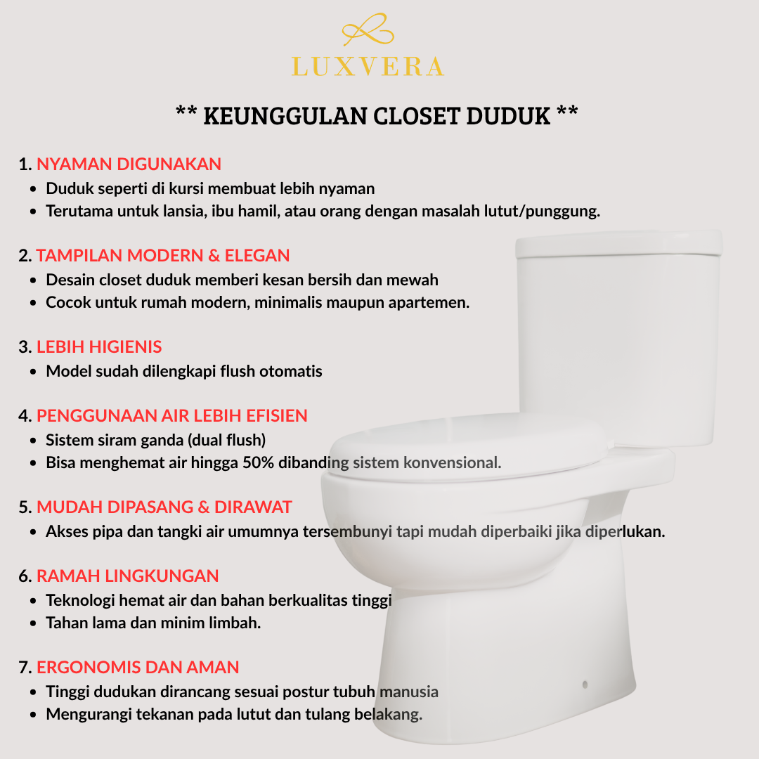 (Khusus Luar Jadetabek) Closet OXCO OX-1081 | Two Piece Toilet Closet Duduk / Kloset Duduk Toilet Duduk dengan Flush System American Standar - Desain Modern dan Higienis untuk Kamar Mandi - Gambar 6