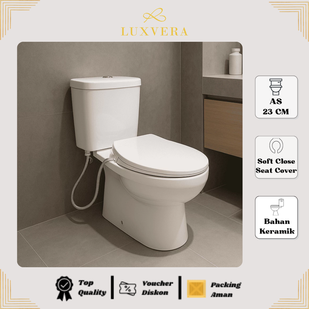 (Khusus Luar Jadetabek) Closet OXCO OX - 108 | Two Piece Toilet Closet Duduk / Kloset Duduk Toilet Duduk dengan Autowash Seat Cover, Dual Bidet, Smart Washer, Eco Washer Tutup Kloset Bidet - American Standar Flush System