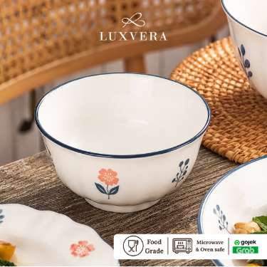 Luxvera Mangkok Keramik Rice Soup Bowl 6 Inch Louisa | Mangkuk Nasi, Salad, Ramen, Sup, Cocok untuk Hampers, Kado Ulang Tahun, Peralatan Makan Restoran, Cafe, dan Kebutuhan Prasmanan Elegan