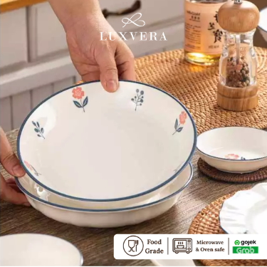 Luxora Piring Makan Keramik 8 inch Louisa - Piring Bulan Keramik Rice Plate Piring Makan, Peralatan Makan Restaurant, Cafe, dan Hotel | Cocok untuk Plate Set Harian dan Kebutuhan Prasmanan Elegan