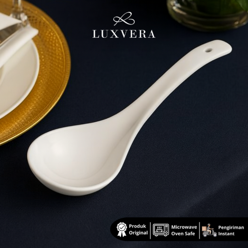 Luxora Centong Keramik Paris White - Bone China Big Ladle Centong Sup untuk Sendok Sayur, Peralatan Makan, Souvenir, dan Kebutuhan Dapur yang Modern dan Praktis