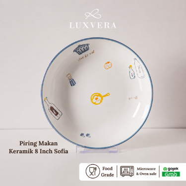 Luxora Piring Keramik 8 inch Sofia - Piring Bulan Keramik Rice Plate Piring Makan, Peralatan Makan Restaurant, Cafe, dan Hotel | Ideal untuk Plate Set Harian dan Acara Prasmanan yang Mewah