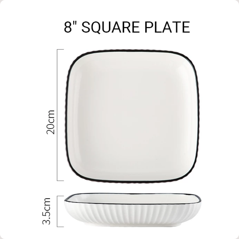Luxvera Piring Keramik Kotak 8 Inch Paris White - Elegan & Fungsional untuk Dinner Plate, Salad, Dessert, Piring Buah, Hotel, Restaurant, Cafe, Prasmanan & Peralatan Makan Set yang Elegan dan Fungsional - Gambar 3