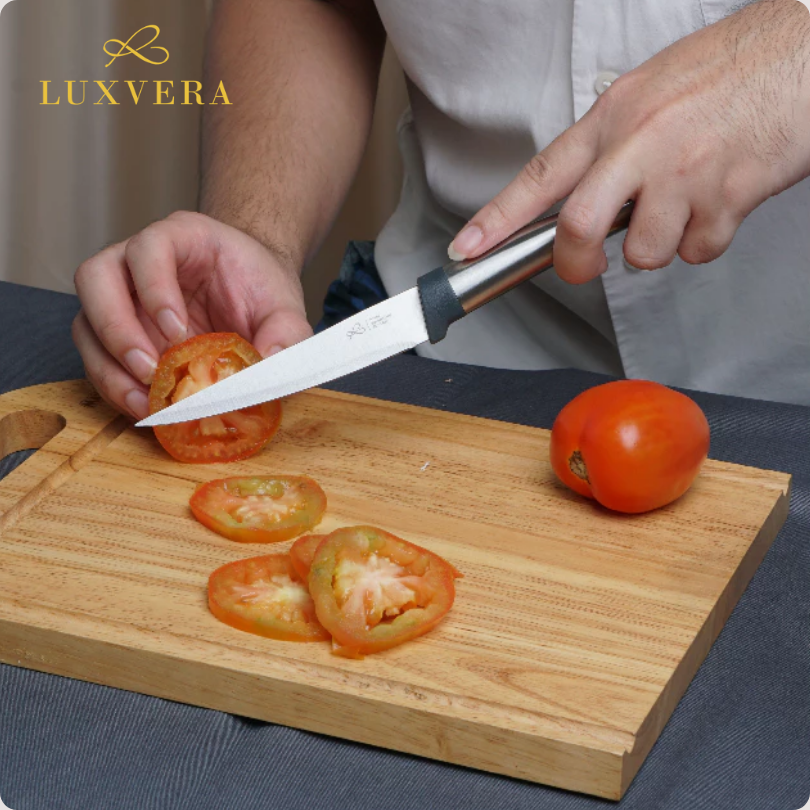 Luxvera Pisau Dapur Tajam 5 Inch - Knife Stainless Steel Anti Karat, Cocok untuk Pisau Buah & Sayur, Pegangan Nyaman, Pisau Premium Berkualitas, Pisau Serbaguna Wajib Punya untuk Dapur Modern - Gambar 4