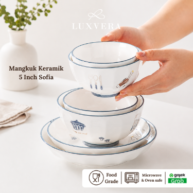 Luxora Mangkok Nasi Keramik 5 Inch Sofia - Ceramic Rice Bowl, Cocok untuk Kuah, Sup, Nasi, Peralatan Makan Elegan, Hadiah & Hampers Mewah untuk Cafe & Resto