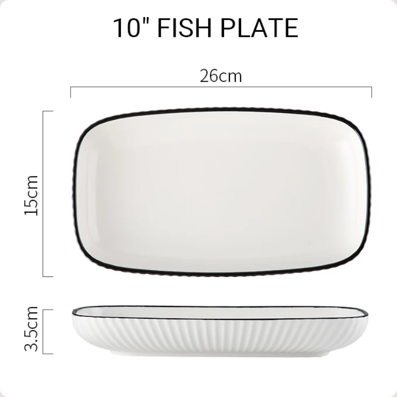 Luxora Piring Saji Ikan 10 inch Paris White - Ceramic Fish Plate Rectangle, Fish Tray untuk Restoran Fine Dining, Cafe, dan Hotel | Cocok untuk Hidangan Ikan di Acara Prasmanan dan Makan Malam Formal - Gambar 3