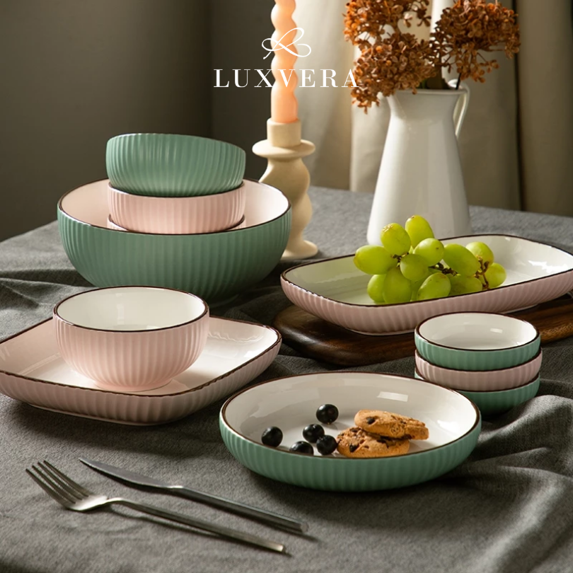 Luxora Mangkok Nasi Kuah Keramik 4.75 Inch - Paris Pink & Green Ceramic Bowl, Cocok untuk Sup, Kuah, Nasi, Cafe Resto, Peralatan Makan Elegan, Hampers & Kado - Gambar 5