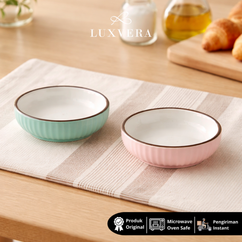 Luxora Piring Sambal Keramik 4 Inch Paris Pink and Green - Piring Sambal Keramik, Mangkok Sambal, Tempat Saos, Condiment Cup untuk Restaurant, Cafe, Prasmanan, Hampers & Peralatan Makan Set yang Lengkap