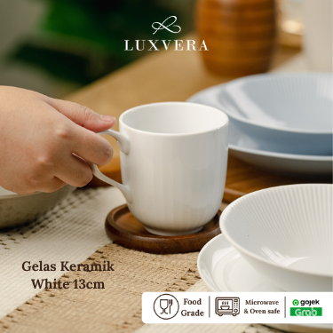 Luxora Gelas Keramik Mug White 13 CM - Cangkir Kopi, Gelas Minum, Gelas Mug untuk Hadiah, Cup Elegan dengan Desain Modern untuk Dekorasi Rumah dan Kafe
