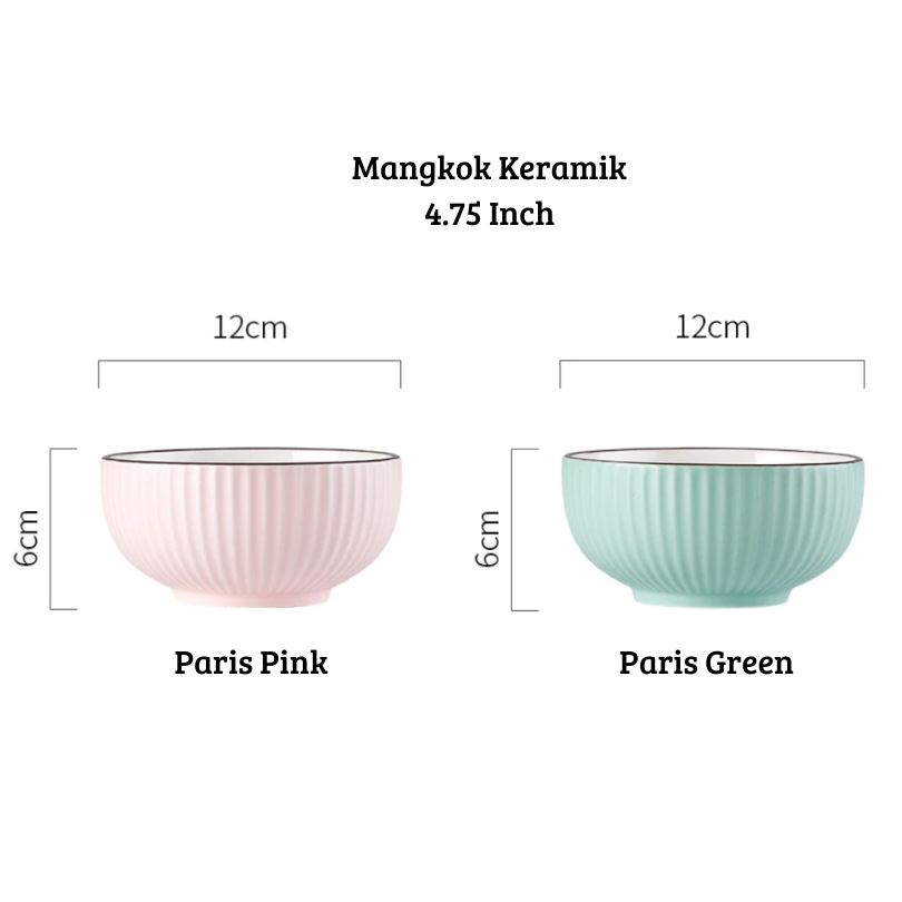 Luxora Mangkok Nasi Kuah Keramik 4.75 Inch - Paris Pink & Green Ceramic Bowl, Cocok untuk Sup, Kuah, Nasi, Cafe Resto, Peralatan Makan Elegan, Hampers & Kado - Gambar 3