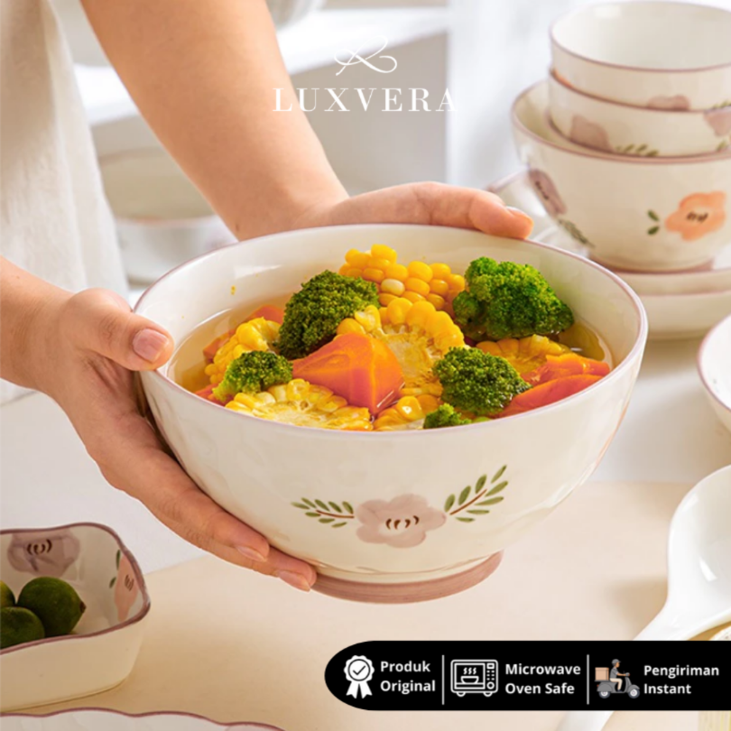 Luxora Mangkok Keramik Besar 8 Inch Tiana - Bowl Premium, Cocok untuk Sup, Sayur, Mie, Ramen, Peralatan Makan Elegan, Cafe & Resto, Hampers & Kado Mewah