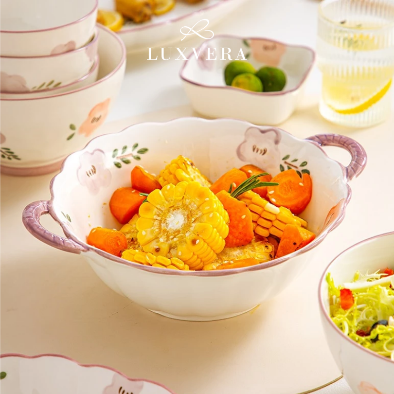 Luxora Mangkok Salad Keramik Besar 10 Inch Tiana – Bowl Premium, Cocok untuk Sayur, Sup, Ramen, Peralatan Makan Elegan, Cafe & Resto, Hadiah & Hampers Mewah - Gambar 2
