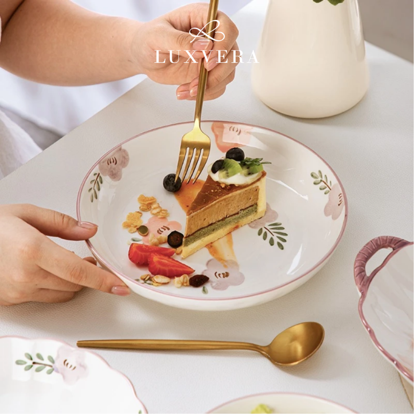Luxora Piring Makan Keramik 8 inch Tiana - Piring Bulan Keramik Rice Plate Piring Makan, Peralatan Makan Restaurant, Cafe, dan Hotel | Ideal untuk Plate Set Harian dan Acara Prasmanan yang Special - Gambar 2