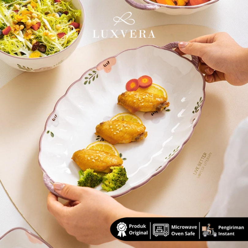 Luxora Piring Saji Ikan Oval 12.2 inch Tiana - Ceramic Fish Plate, Fish Tray untuk Restoran Fine Dining, Hotel, dan Acara Prasmanan | Penyajian Ikan yang Elegan dan Klasik untuk Dinner Plate Khusus