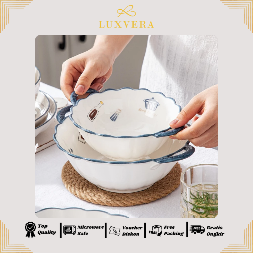 Luxora Mangkok Salad Keramik Besar 9.5 Inch Sofia | Bowl Premium, Cocok untuk Sup, Sayur, Ramen, Mie, Peralatan Makan Elegan, Cafe & Resto, Hampers & Kado