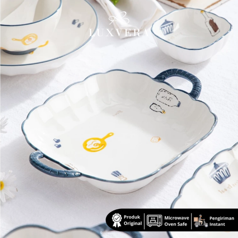 Luxvera Piring Keramik Kotak 9.5 Inch Sofia - Piring Makan Modern & Estetik untuk Dinner, Salad, Dessert, Hotel, Restaurant, Cafe, Prasmanan, & Set Peralatan Makan Elegan - Kitchenware