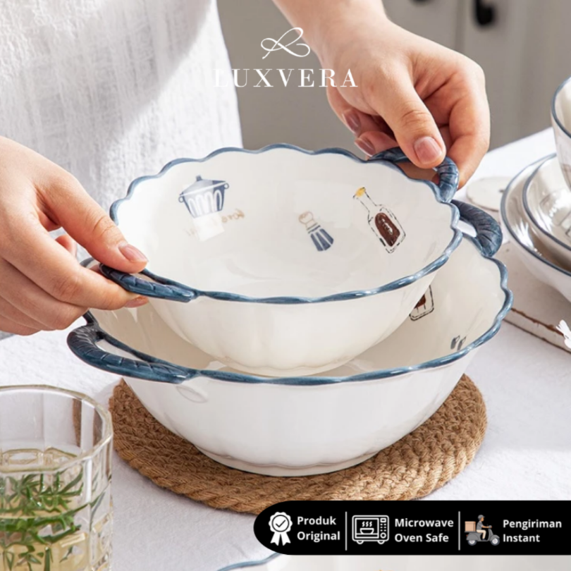 Luxora Mangkok Salad Keramik 8 Inch Sofia - Bowl Premium, Cocok untuk Sup, Sayur, Mie, Ramen, Peralatan Makan Elegan, Cafe & Resto, Hadiah & Hampers