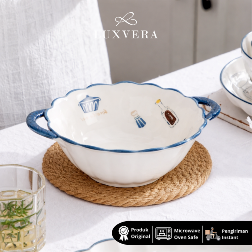 Luxora Mangkok Salad Keramik Besar 9.5 Inch Sofia | Bowl Premium, Cocok untuk Sup, Sayur, Ramen, Mie, Peralatan Makan Elegan, Cafe & Resto, Hampers & Kado