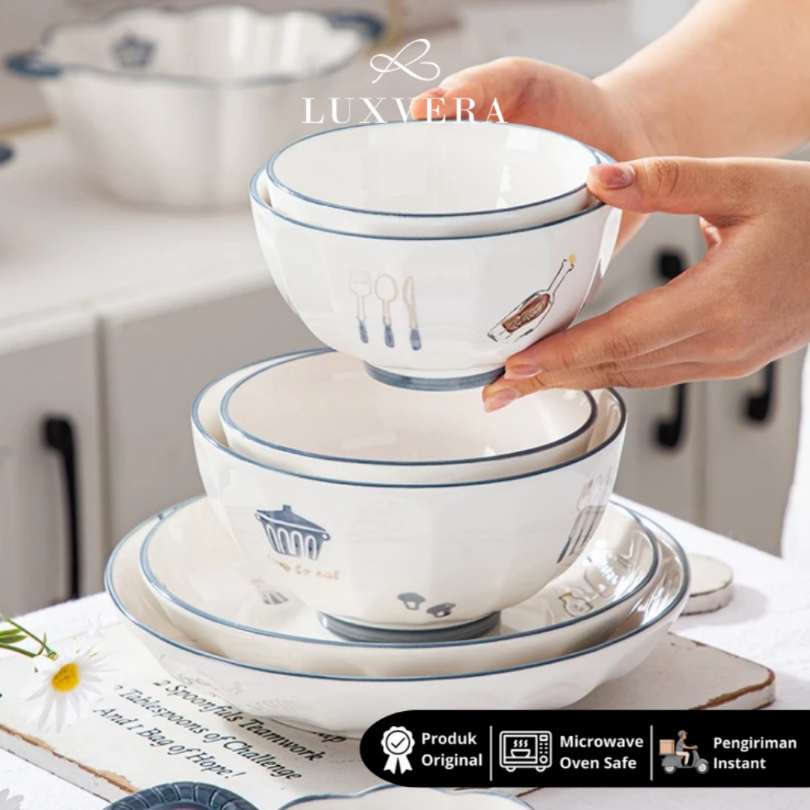 Luxora Mangkok Nasi Keramik 5 Inch Sofia - Ceramic Rice Bowl, Cocok untuk Kuah, Sup, Nasi, Peralatan Makan Elegan, Hadiah & Hampers Mewah untuk Cafe & Resto