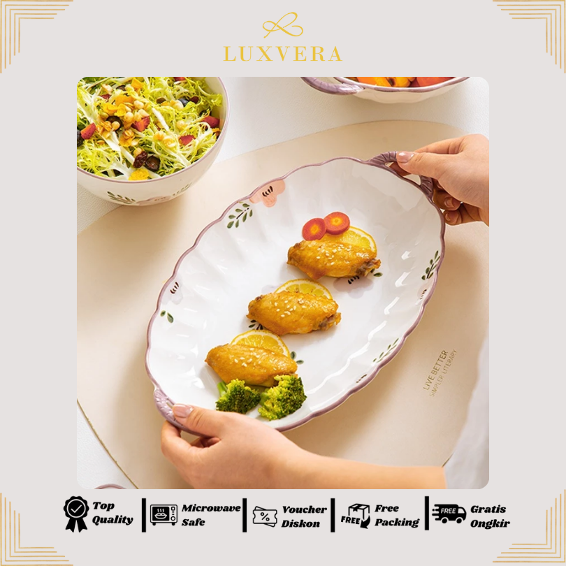 Luxora Piring Saji Ikan Oval 12.2 inch Tiana - Ceramic Fish Plate, Fish Tray untuk Restoran Fine Dining, Hotel, dan Acara Prasmanan | Penyajian Ikan yang Elegan dan Klasik untuk Dinner Plate Khusus