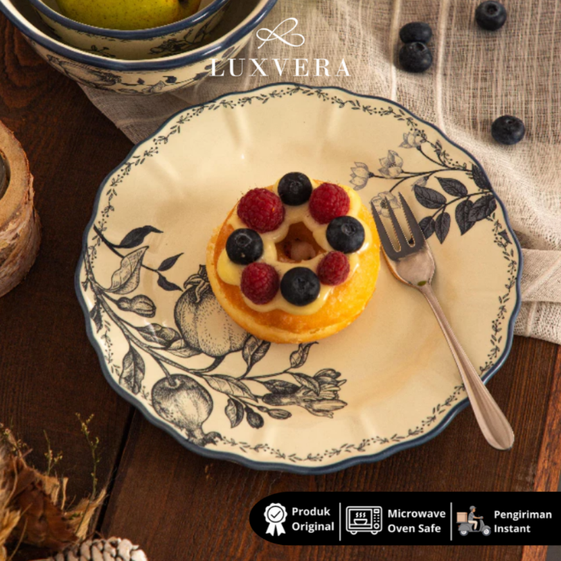 Luxora Piring Bulan Keramik 8 inch Vienna - Piring Bulan Keramik Rice Plate Piring Makan, Peralatan Makan Set untuk Restaurant, Cafe, dan Prasmanan | Desain Elegan untuk Dinner Plate Keluarga