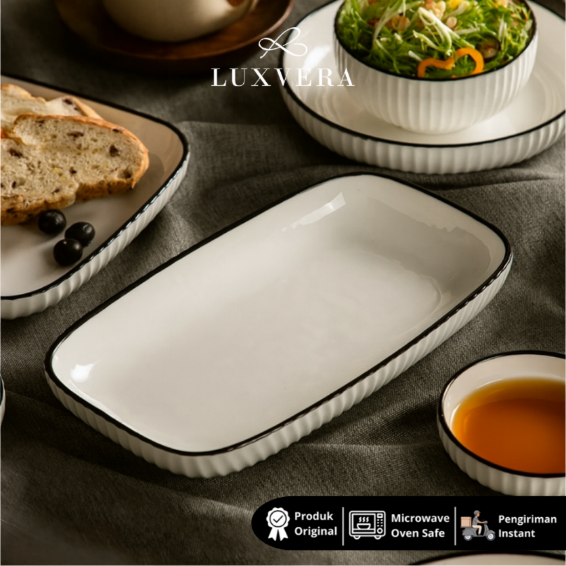 Luxora Piring Saji Ikan 10 inch Paris White - Ceramic Fish Plate Rectangle, Fish Tray untuk Restoran Fine Dining, Cafe, dan Hotel | Cocok untuk Hidangan Ikan di Acara Prasmanan dan Makan Malam Formal