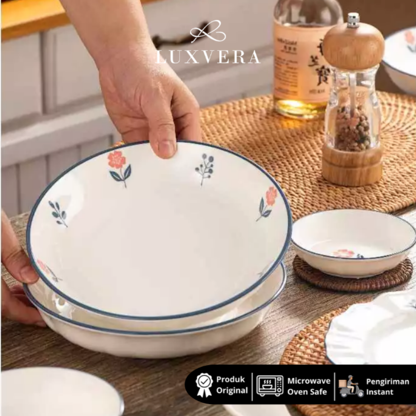 Luxora Piring Makan Keramik 8 inch Louisa - Piring Bulan Keramik Rice Plate Piring Makan, Peralatan Makan Restaurant, Cafe, dan Hotel | Cocok untuk Plate Set Harian dan Kebutuhan Prasmanan Elegan