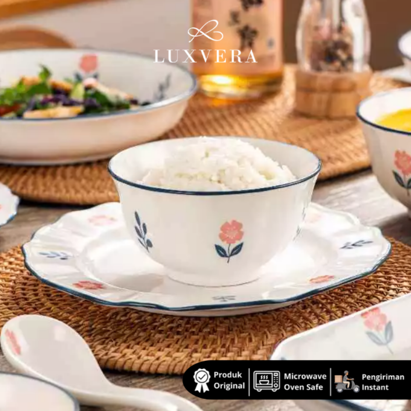 Luxvera Mangkok Keramik Rice Soup Bowl 6 Inch Louisa  | Mangkuk Nasi, Salad, Ramen, Sup, Cocok untuk Hampers, Kado Ulang Tahun, Peralatan Makan Restoran, Cafe, dan Kebutuhan Prasmanan Elegan