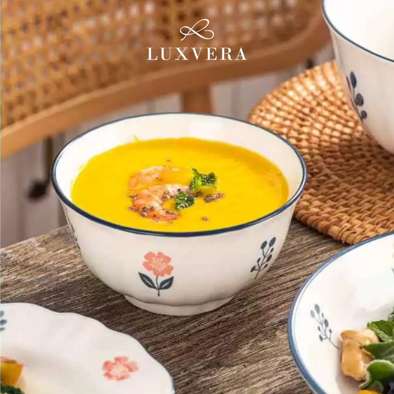Luxvera Mangkok Keramik Rice Soup Bowl 6 Inch Louisa | Mangkuk Nasi, Salad, Ramen, Sup, Cocok untuk Hampers, Kado Ulang Tahun, Peralatan Makan Restoran, Cafe, dan Kebutuhan Prasmanan Elegan - Gambar 2