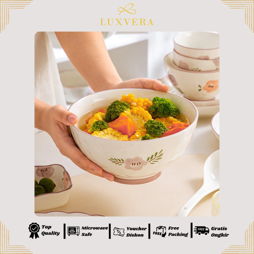Luxora Mangkok Keramik Besar 8 Inch Tiana - Bowl Premium, Cocok untuk Sup, Sayur, Mie, Ramen, Peralatan Makan Elegan, Cafe & Resto, Hampers & Kado Mewah