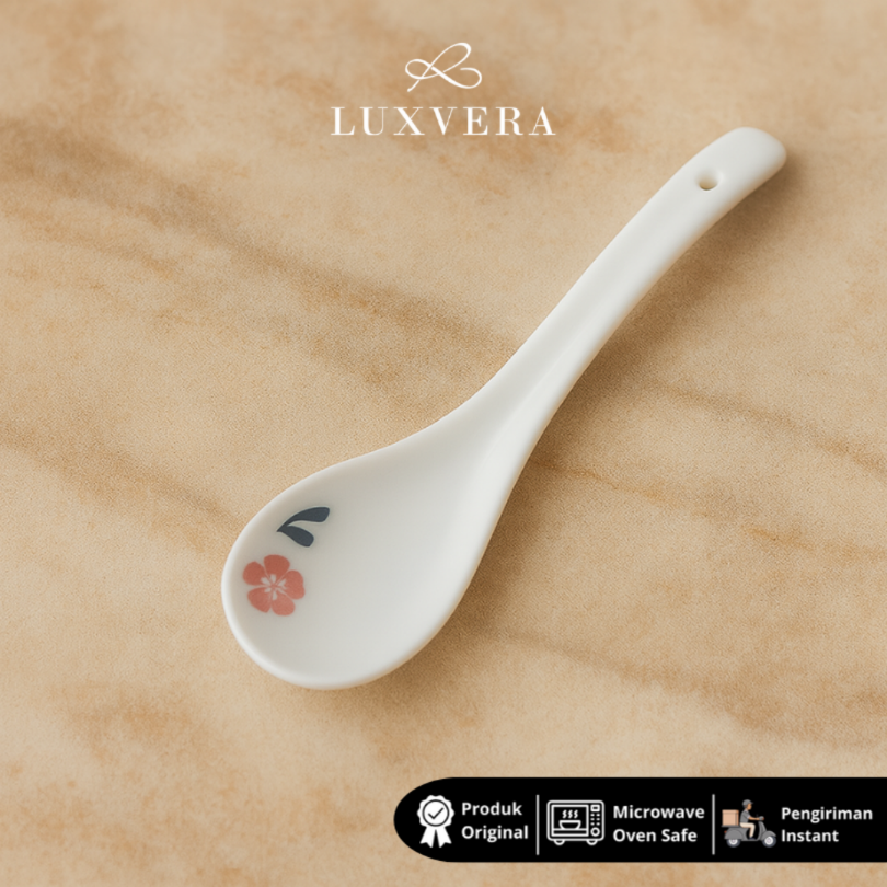 Luxora Sendok Sup Keramik Louisa - Soup Ladle Spoon Bone China Big Ladle untuk Sendok Sayur, Peralatan Makan, Souvenir, dan Kebutuhan Restoran yang Elegant dan Higienis