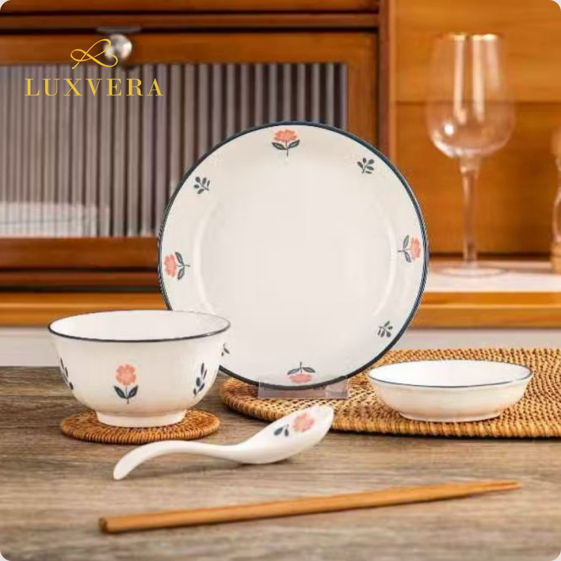 Luxora Piring Makan Keramik 8 inch Louisa - Piring Bulan Keramik Rice Plate Piring Makan, Peralatan Makan Restaurant, Cafe, dan Hotel | Cocok untuk Plate Set Harian dan Kebutuhan Prasmanan Elegan - Gambar 4