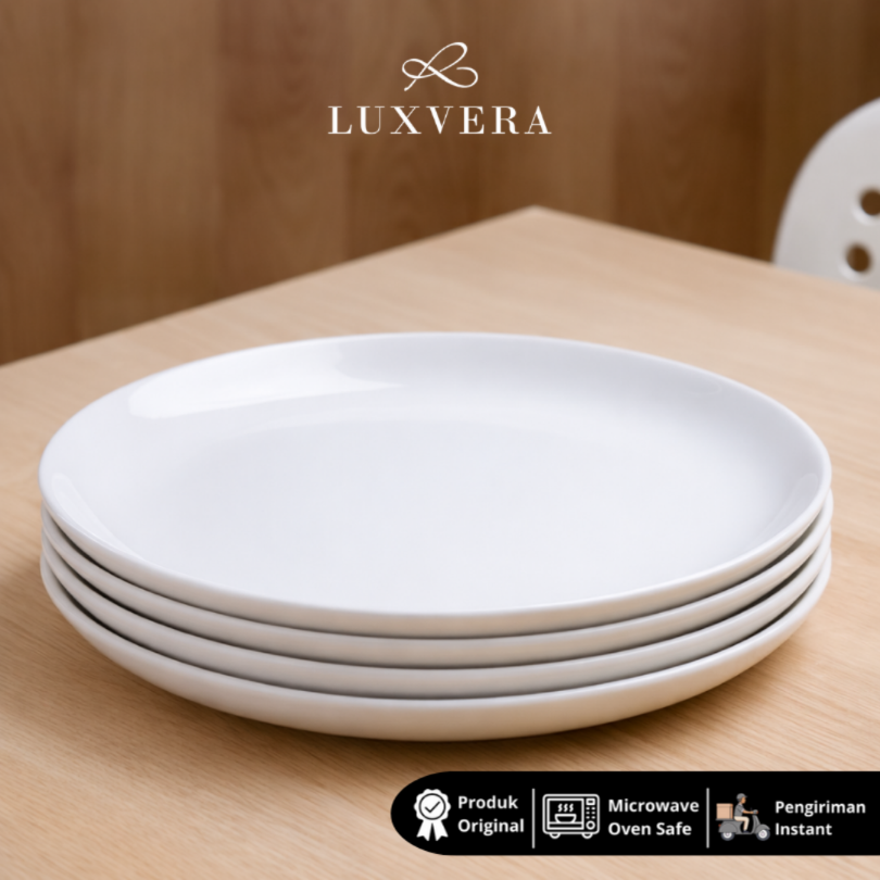 Luxora Piring Ceper Keramik 21.5 cm - Piring Ceper White Keramik untuk Salad, Dessert, Piring Buah, dan Appetizer | Peralatan Makan Restaurant, Cafe, dan Hotel yang Elegan dan Fungsional