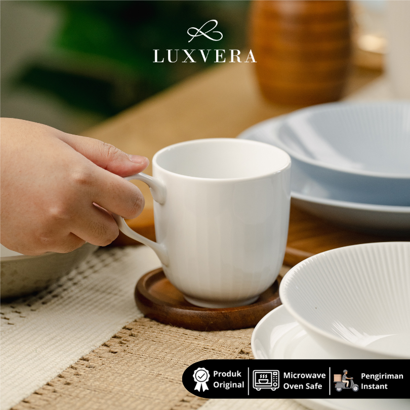 Luxora Gelas Keramik Mug White 13 CM - Cangkir Kopi, Gelas Minum, Gelas Mug untuk Hadiah, Cup Elegan dengan Desain Modern untuk Dekorasi Rumah dan Kafe