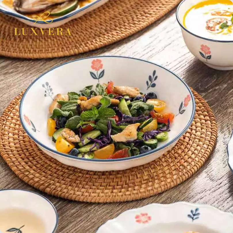 Luxora Piring Makan Keramik 8 inch Louisa - Piring Bulan Keramik Rice Plate Piring Makan, Peralatan Makan Restaurant, Cafe, dan Hotel | Cocok untuk Plate Set Harian dan Kebutuhan Prasmanan Elegan - Gambar 2