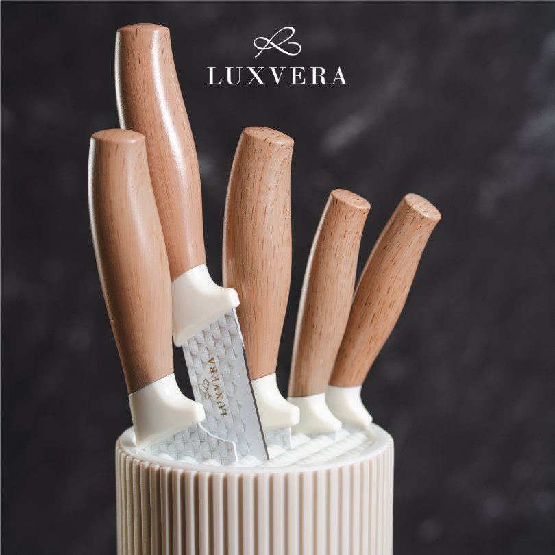 Luxvera Set Pisau Dapur 5in1 - Pisau Tajam Stainless Steel Anti Karat, Terdiri dari Pisau Daging, Pisau Buah, Pisau Sayur, Pegangan Nyaman & Elegan, Pisau Set Premium untuk Kebutuhan Dapur Sehari-hari - Gambar 2