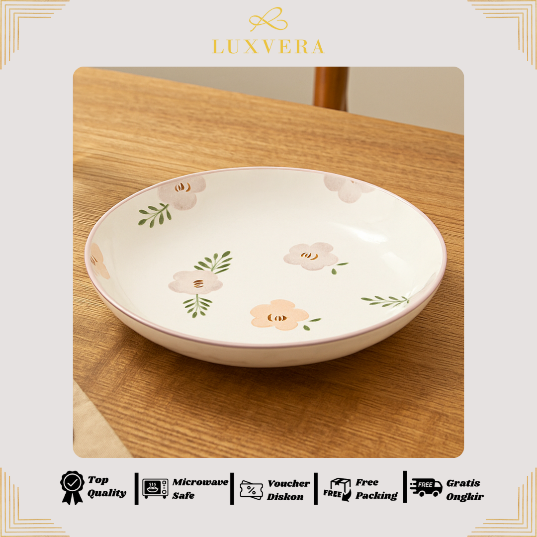 Luxora Piring Makan Keramik 8 inch Tiana - Piring Bulan Keramik Rice Plate Piring Makan, Peralatan Makan Restaurant, Cafe, dan Hotel | Ideal untuk Plate Set Harian dan Acara Prasmanan yang Special