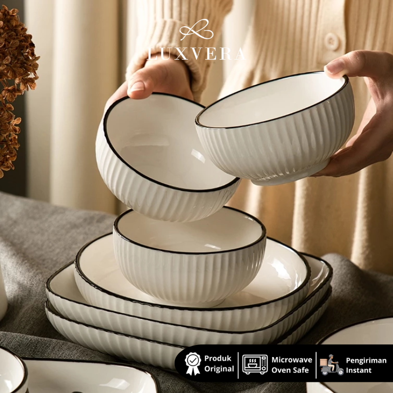 Luxora Mangkok Nasi Keramik 4.75 Inch Paris White | Ceramic Bowl, Cocok untuk Sup, Kuah, Nasi, Peralatan Makan Keramik Elegan, Cafe & Resto, Hampers Mewah